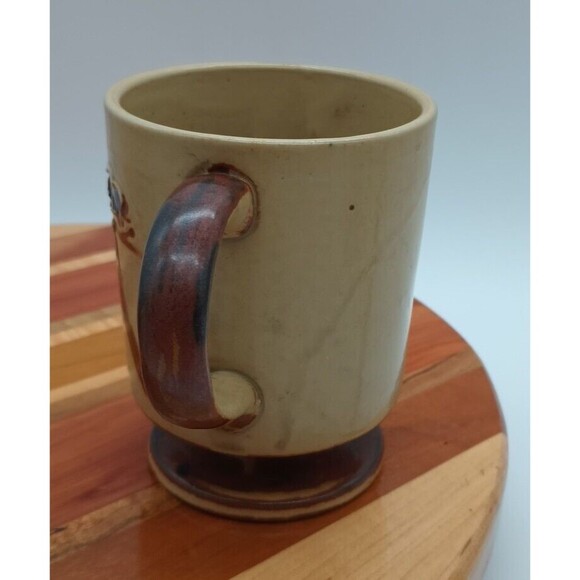 Vintage Stoneware Footed Mug Yellow Brown 70s - Picture 4 of 8